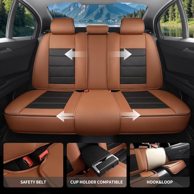 Car Seat Covers Custom Fit for Chevrolet/Chevy Volt 2010-2019 , Premium Faux Leather Waterproof Car Seat Protectors with Lumbar Support, Breathable Anti-Slip Easy to install(Black&Brown,Full set)
