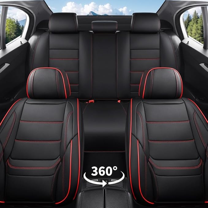 Car Seat Covers Custom Fit for Chevrolet/Chevy Bolt 2016-2026 , Premium Faux Leather Waterproof Car Seat Protectors with Lumbar Support, Breathable Anti-Slip Easy to install(Black&Red,Full set)