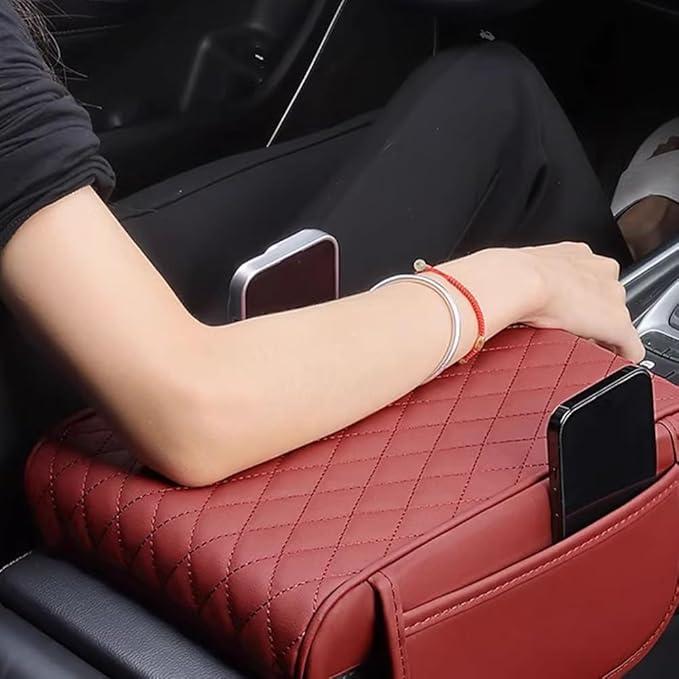 Car Armrest Pad for Ford Bronco Sport (CX430) 2021 2022 2023 2024 2025 2026 Leather Armrest Box Mat Center Console Cushion Pad Universal Armrest Seat Box Cover Protector,Red