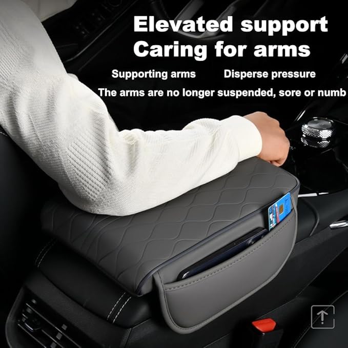 Center Console Armrest Cover Compatible with GMC Sierra1500/2500/3500 2019 2020 2021 2022 2023 2024 Leather Car Armrest Cushion Pad Protector Black Interior Accessories,Beige
