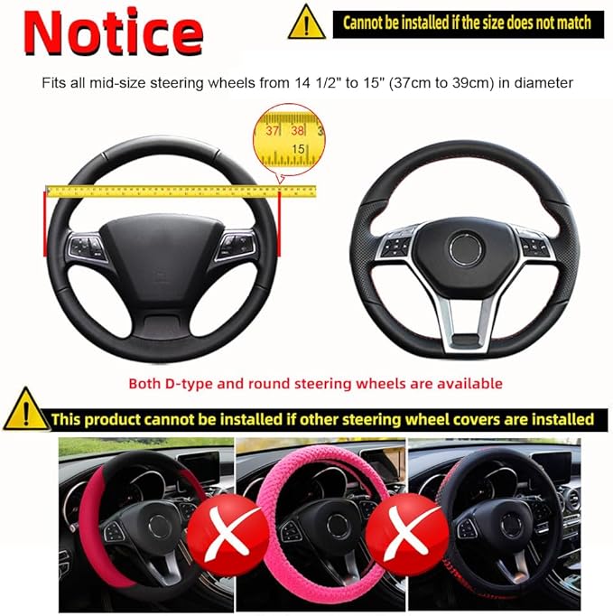 Hiflyer Universal 14.5-15 Inch Steering Wheel Cover, Soft Microfiber Car Wheel Cover, Blue