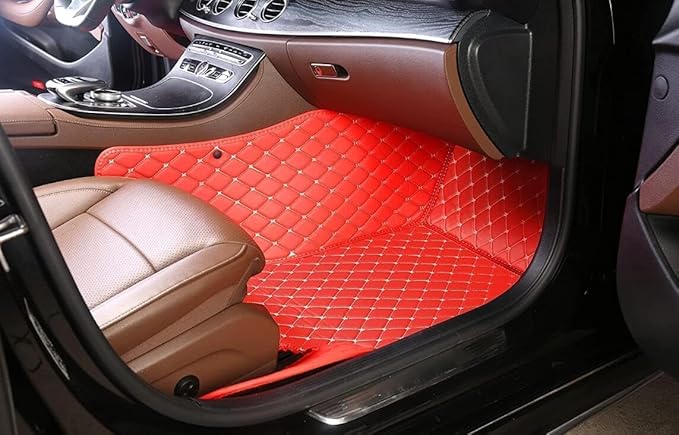 Custom Personalized Floor Mats for Cars，Luxury Full Coverage All Weather Car Floor Mats，Anti-Slip Leather Car Mat Set ，Custom Floor Mats for 99% of Cars, Trucks & SUVs (Orange Black)