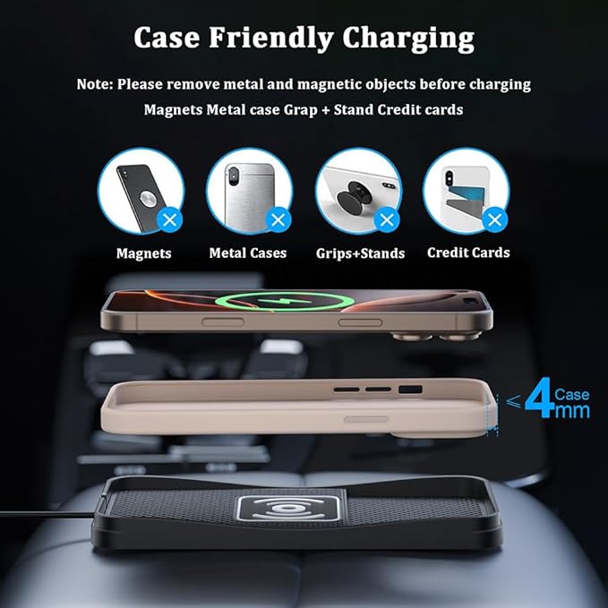 Car Wireless Charger Pad for Ford F-150 Lightning 2022-2025, Type-C/USB 20W Fast Wireless Car Charger Pad Non-Slip Cordless Charging Mat,A-30cm Cable Type-C Plug
