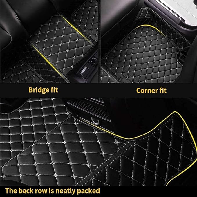 Custom Making Car Floor Mats for 90% Car Model Luxury Leather All Weather Waterproof Anti-Skid Full Coverage Liners (Black and Beige)