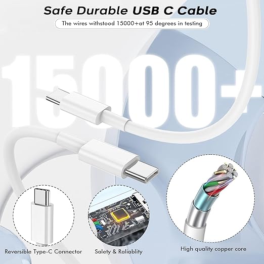 10Foot USB C Charger for iPhone 16 Charger, 2Pack 20W Type C Charging Block Long 10FT USB C Cord Cable Fast Charging for Apple iPhone 16/16e/16 Pro/16 Plus/16 Pro Max/15/15 Plus, iPad mini/iPad Air