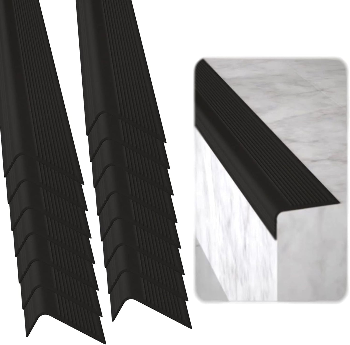 Rubber Bond Stair Edge Protector (Pack of 15) 36x2x1 inch Anti-Slip Stair Corner Trim Rubber Strips - Waterproof Self-Adhesive Staircases for Outdoor & Indoor Uses | Protect Kids & Pets - Black