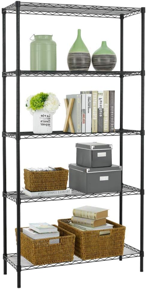 Wire Shelving Unit Commercial Metal Shelf Adjustable Layer Rack Strong Steel for Restaurant Garage Pantry Kitchen Garage (36×14×72, Black)