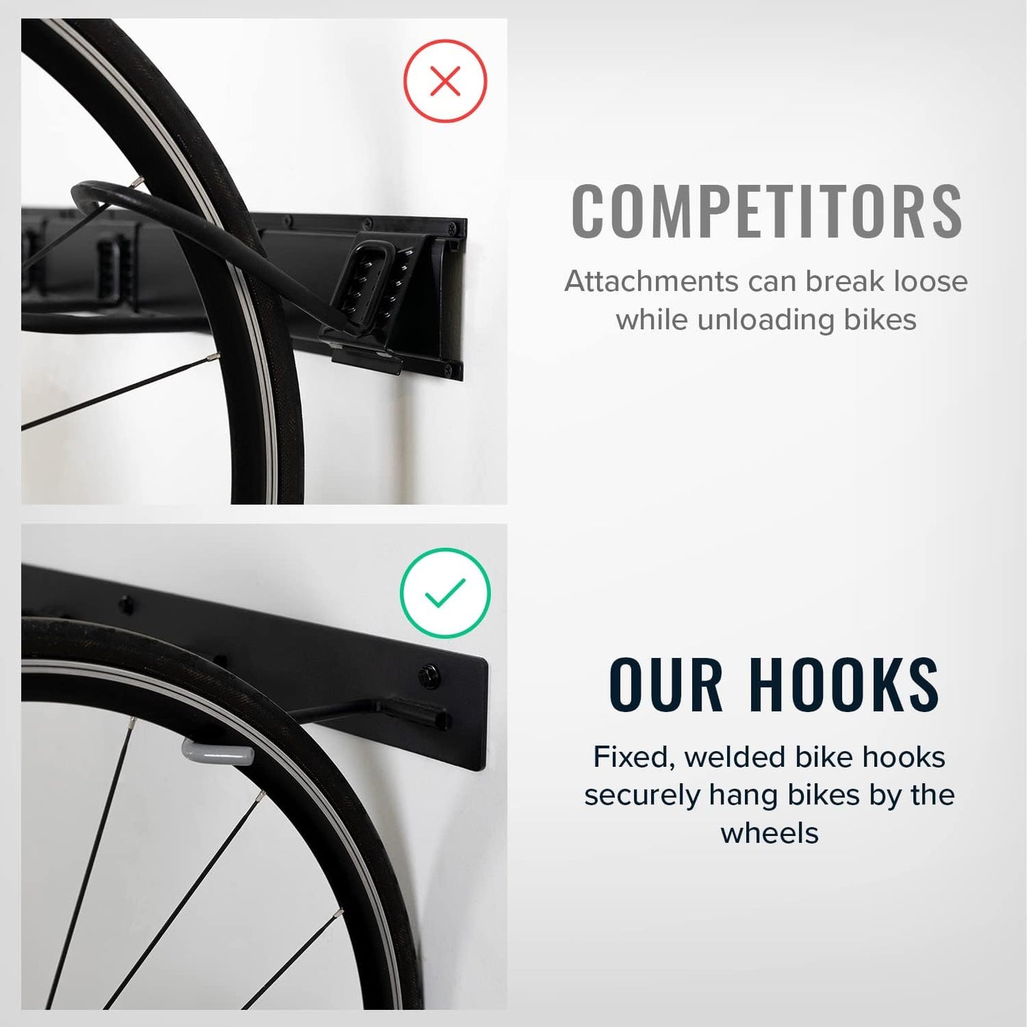 StoreYourBoard BLAT 8 Bike Wall Storage Rack, Holds 2-8 Bicycles, Garage Wall Mount Bike Hooks, Heavy Duty Solid Steel (8 Bikes)