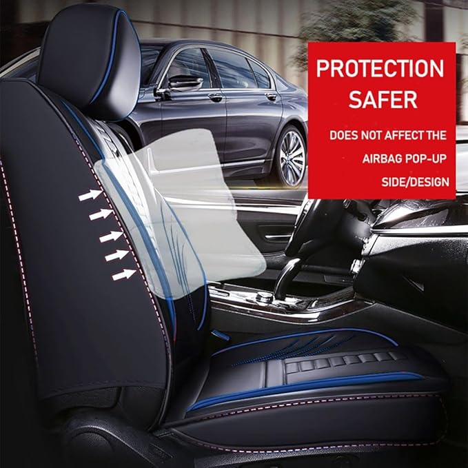 for Chevy Equinox Seat Covers 2005-2026, Full Coverage Customized Car Seat Covers, Premium Leather Waterproof Stain-Resistant Easy to Install (Luxury 2 Seats, Black&Blue)