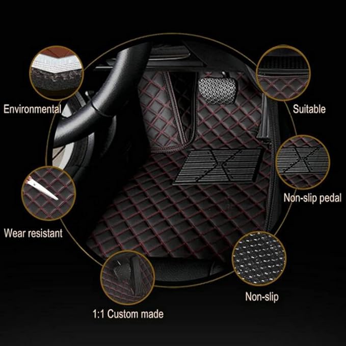 Custom Making Car Floor Mats for 98% Sedan SUV Car Protection Full Coverage Mats Anti-Slip Leather Floor Liners All Weather Car Floor Mats (Black+Gray Side)