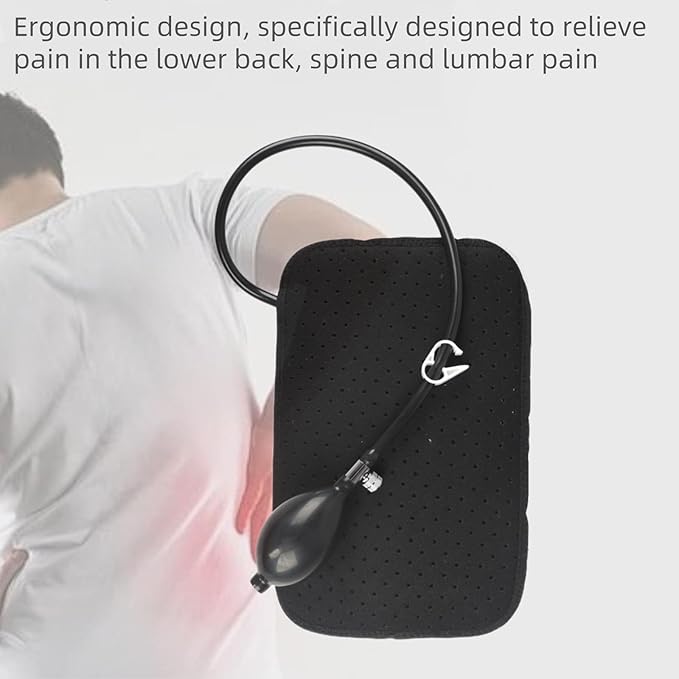 Inflatable Lumbar Support Pillow for Car Seat, Office Chair Bed, Home Use, with Air Pump Airbag Waist Brace Lumbar Traction Belt Back Support Cushion for Reducing Lower Back Pain