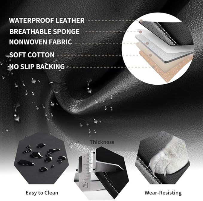 Car Seat Covers Full Set Custom Fit for Ford Ranger 1999-2025 2026-Luxury Leather with Lumbar Support, Breathable, Waterproof, Anti-Slip, Durable, Easy to Install (Black&White,Full Set)