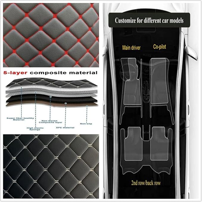 Custom Making Car Floor Mats Protection Pads for 99% Sedan/Coupe/Hatchback/SUV/Pickup Men Women Car Floor Mats Coverage Pads Anti-Slip Leather Floor Lining (Black White)