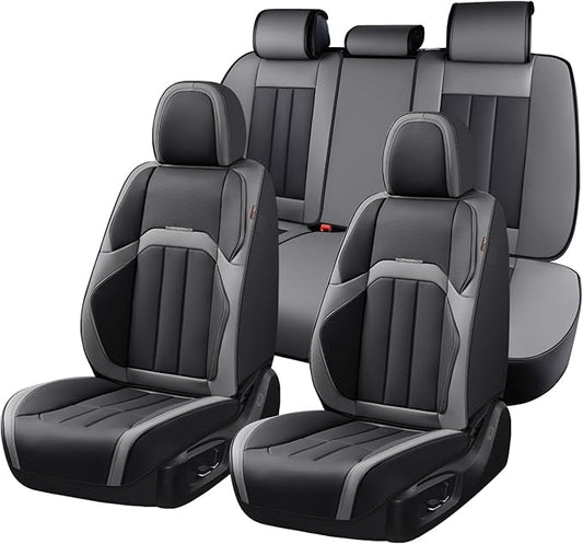 Coverado Car Seat Cover, Cover for Cars Full Seat, Premium Leather, Universal Fit Waterproof Seat Protectors, Car Seat Cushion Non-Slip for Most Cars-BlackGray