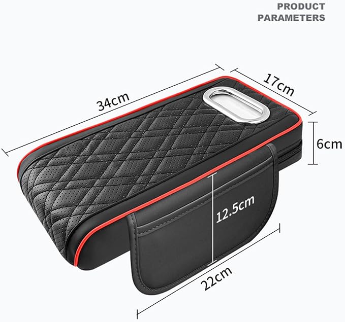 Car Armrest Cushion for Toyota Crown Majesta VI 2009-2015 2016 2017 2018, Car Center Console Cover Armrest Pad with Cup Holder and Tissue Box, Car Accessories,Black-Red