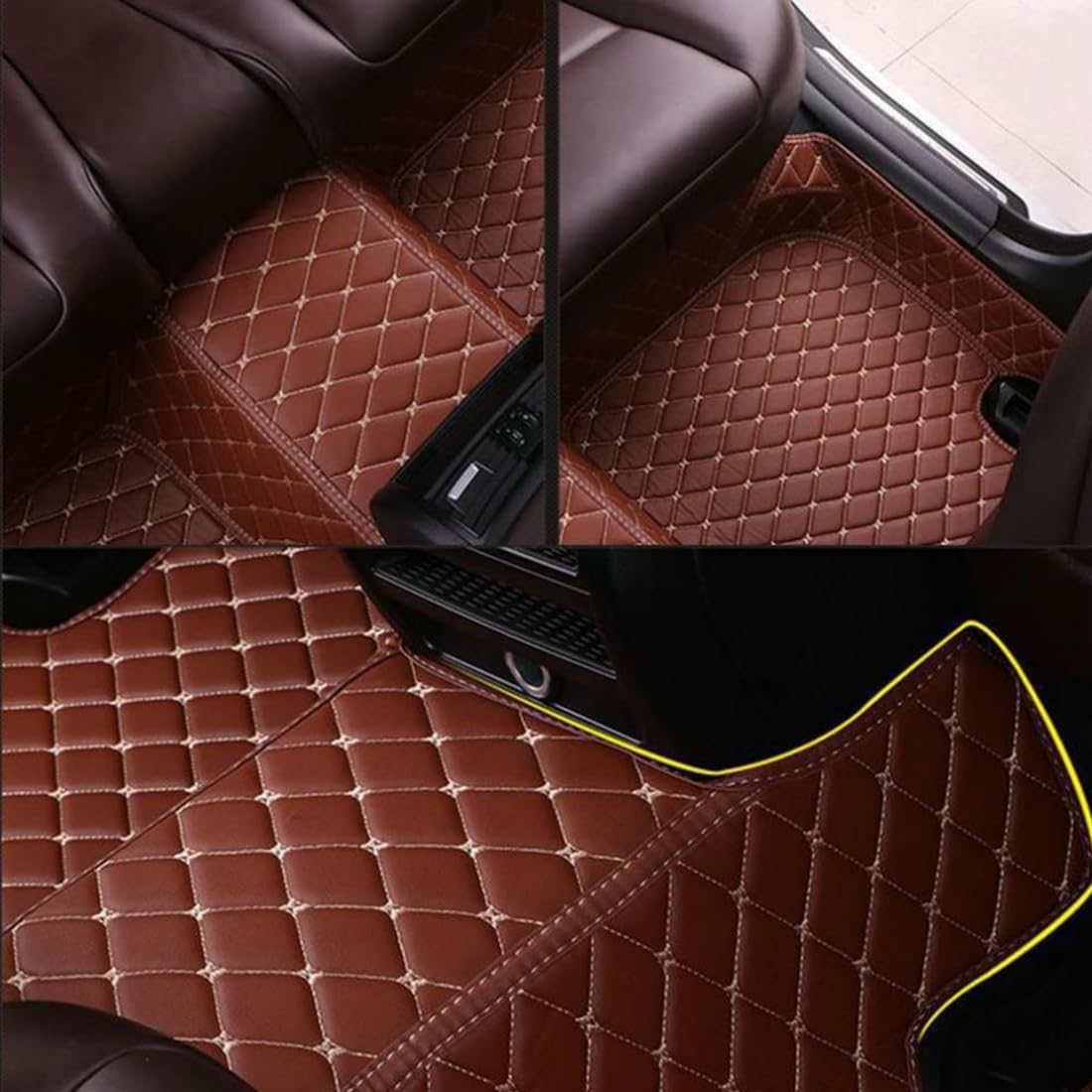 Custom Personalized Floor Mats for Cars，Luxury Full Coverage All Car Floor Mats，Anti-Slip Leather Car Mat Set ，Custom Floor Mats for 99% of Cars, Trucks & SUVs. (Brown and Black)