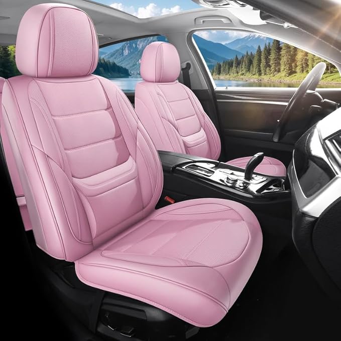 Car Seat Covers Full Set Custom Fit for Ford Edge 2007-2025 2026 - Premium Faux Leather with Lumbar Support, Waterproof, Breathable, Anti-Slip, Easy to Install (Pink, Full Set)