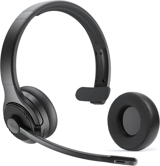 EKSA H3 Trucker Bluetooth Headset V5.4, Wireless Headphones with Mic Noise Cancelling, Mute Button & Replacement Ear Cushion, 65Hrs Driver Bluetooth Headset for Cellphone Office Work
