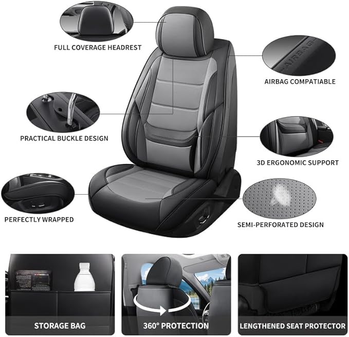 Car Seat Covers Full Set Fit for Buick Envision 2016-2026, Premium Faux Leather Waterproof Car Seat Protectors with Lumbar Support, Breathable Anti-Slip Easy to Install(Black&Gray,Full Set)
