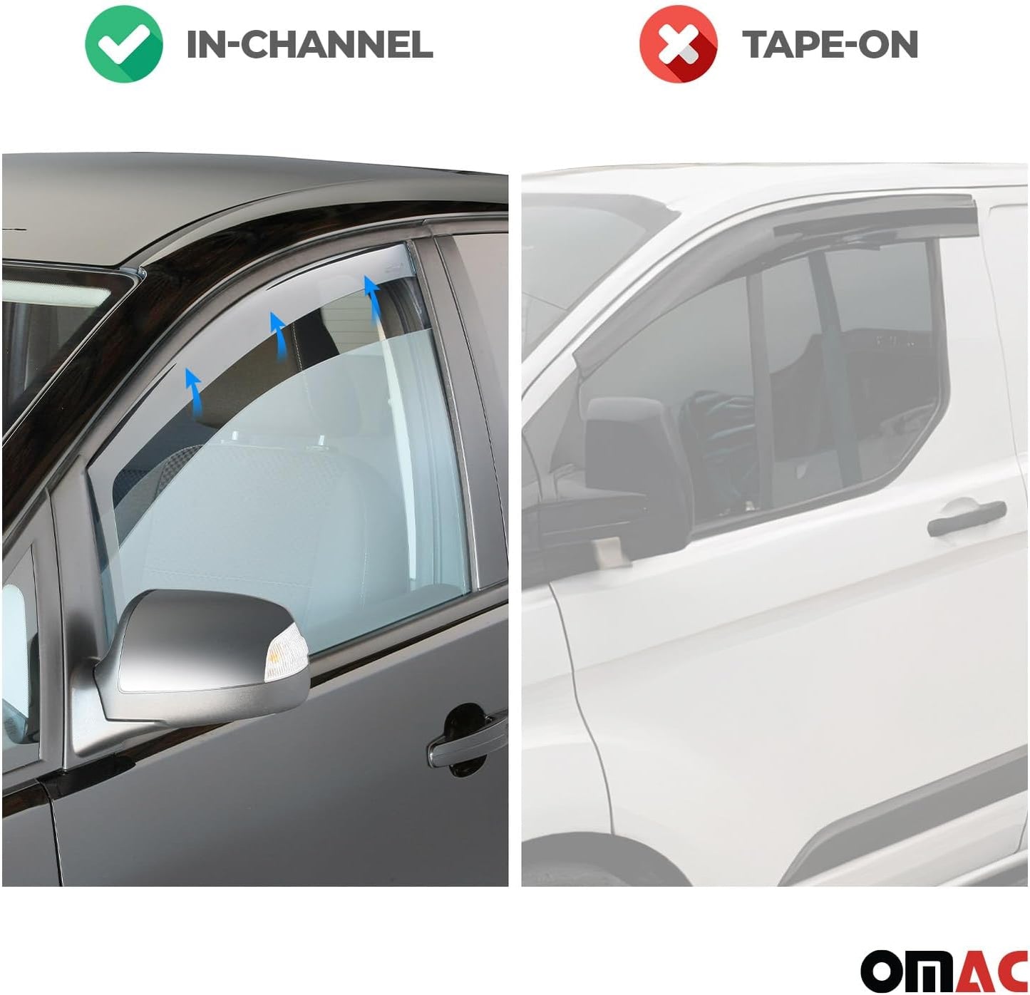 OMAC Window Visor Vent Rain Guard Deflector for Honda Civic 1996-2000 Sedan Smoke 2X