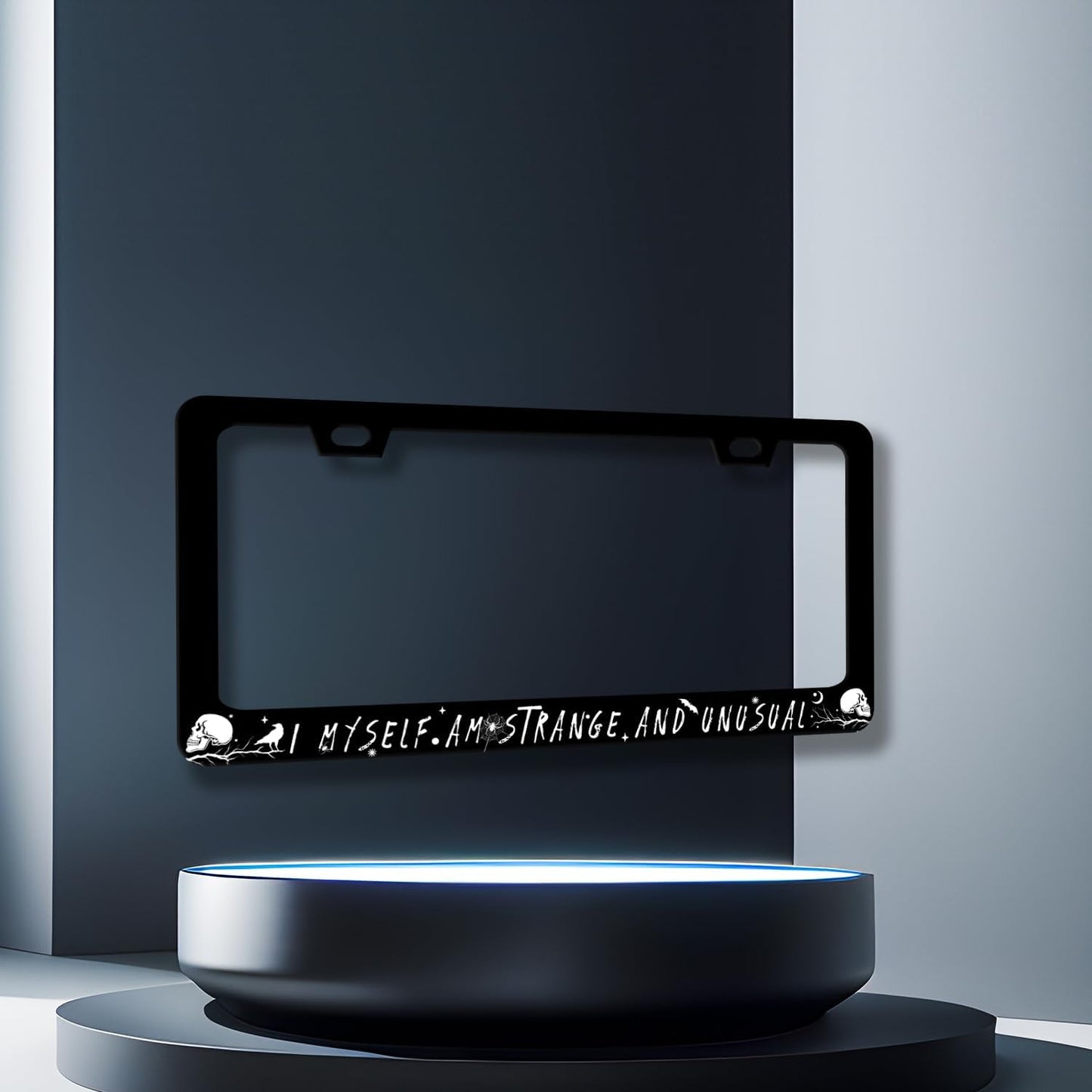 I Myself am Strange and Unusual License Plate Frame Personalise License Plate Holder Front and Rear Car Tags Stainless Steel Auto Parts Funny License Plate Men Women Decoration with Screws 12.2"x6.2"