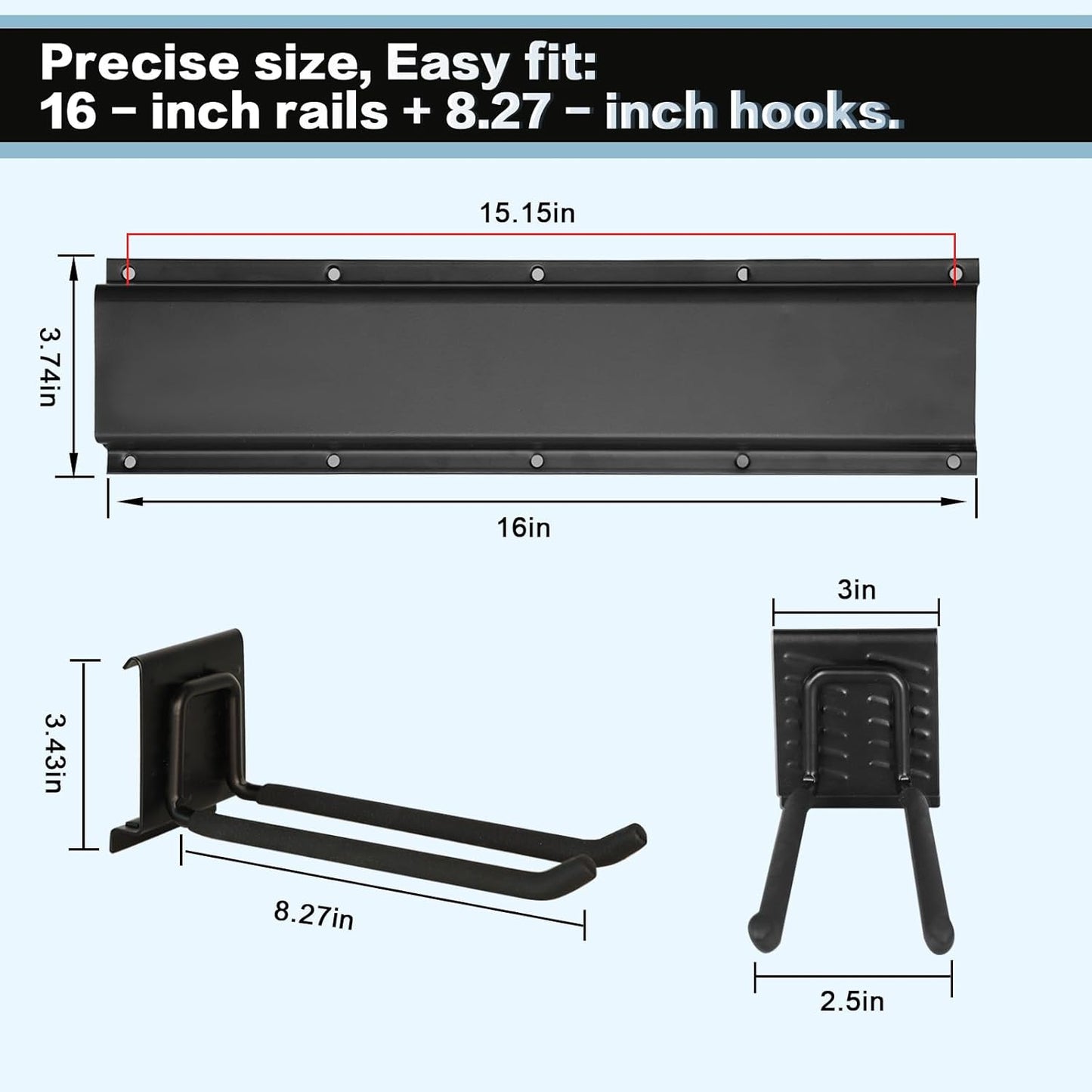 Garage Tool Organizer Wall Mount 32in- 4 Heavy Duty Hooks,240lbs Capacity, Garage Organization & Storage Rack for Broom, Rake & Snow Equipment - Tool Organizer & Men’s Gift Choice