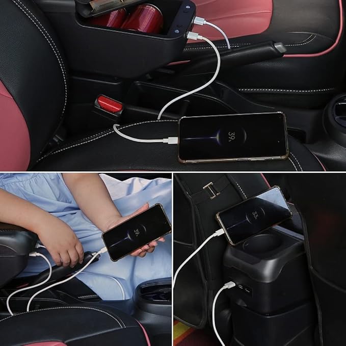 AULPHIKE Compatible with Ford Fiesta Armrest 3 MK7 2009-2017 Center Console Organizer Armrests Double Layer Storage Space with USB Ports