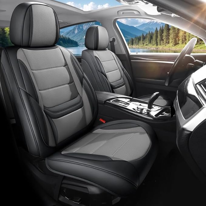 Car Seat Covers Full Set Fit for Buick Lacrosse 2004-2019, Premium Faux Leather Waterproof Car Seat Protectors with Lumbar Support, Breathable Anti-Slip Easy to Install(Black&Gray,Full Set)