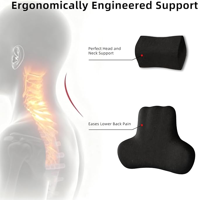 Car Neck & Lumbar Support Pillow Set for Dodge RAM1500, Soft Memory Foam Headrest & Back Cushion, Ergonomic Comfortable Seat Support for Daily Driving and Long Trips Car Interior Accessories