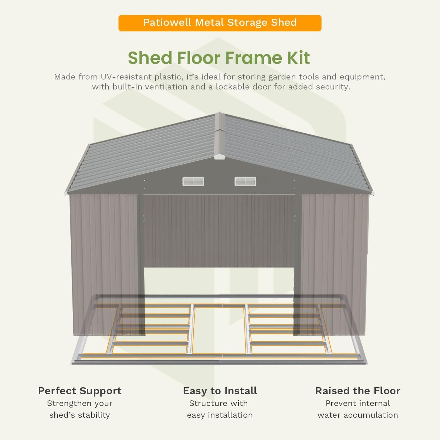 Patiowell 10 x 12 FT Metal Storage Shed for Outdoor with Floor Frame, Steel Yard Shed with Design of Lockable Doors, Utility and Tool Storage for Garden, Backyard, Patio, Outside use,Brown