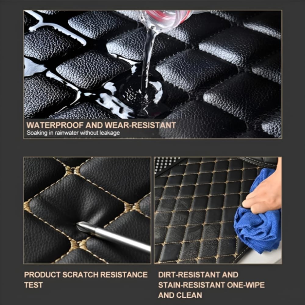 Add Personal Touch to Your Vehicle with IMEISH Customizable Logo Text Car Mats for 99% of vehiclesPads Protection Non-Slip Leather Floor Liners (Red Stitching)
