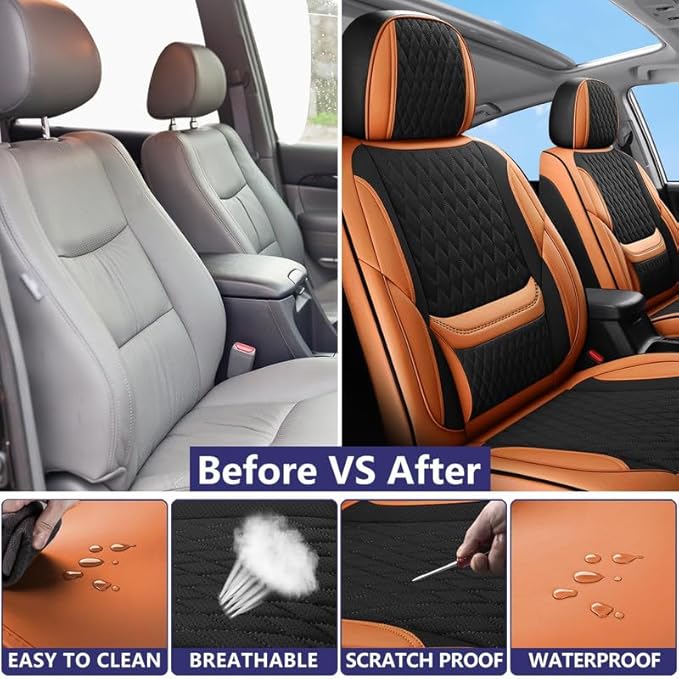 Car Seat Covers Full Set Custom Fit for Chevrolet/Chevy HHR 2006-2011 - Premium Faux Leather with Lumbar Support | Breathable, Waterproof, Anti-Slip, Durable (Black&Brown,Full Set)