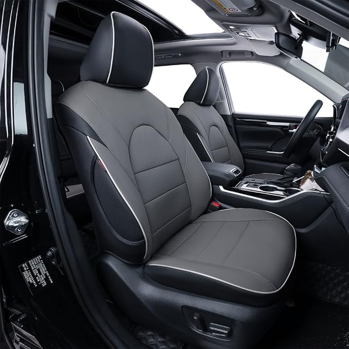 EKR Camry Seat Cover for Toyota Camry L LE XLE 2012 2013 2014 2015 2016 2017 (Not for Hybrid) Leather Car Seat Cover Full Set for Trucks SUV-Faux Leather (Black/Gray)