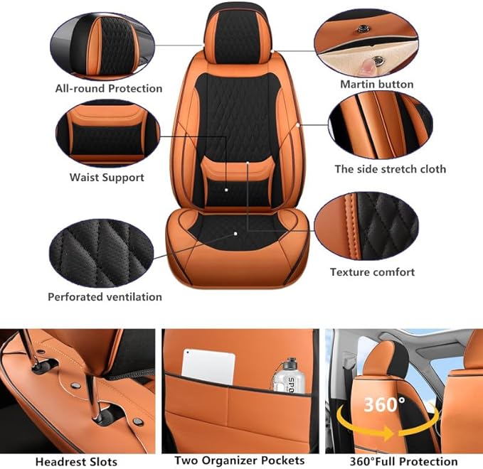 Car Seat Covers Full Set Custom Fit for Mercury Grand Marquis 1995-2011 - Premium Faux Leather with Lumbar Support | Breathable, Waterproof, Anti-Slip, Durable (Black&Brown,Full Set)
