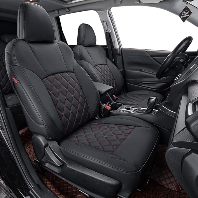coverdream Forester Seat Covers Custom Fit for 2025 2026 Subaru Forester Base,Limited,Premium,Sport,Touring,Full Coverage,Airbag Compatible,Waterproof Leather Seat Protector(Full Set,Black/Red)