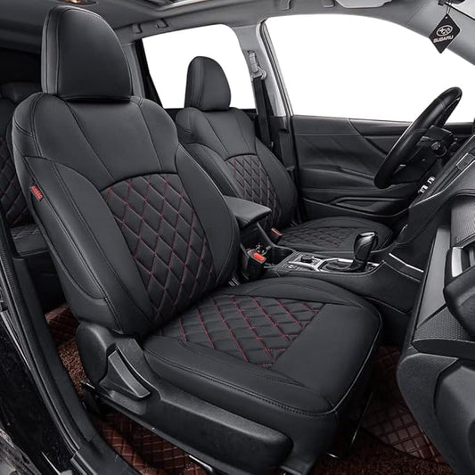coverdream Forester Seat Covers Custom Fit for 2025 2026 Subaru Forester Base,Limited,Premium,Sport,Touring,Full Coverage,Airbag Compatible,Waterproof Leather Seat Protector(Full Set,Black/Red)