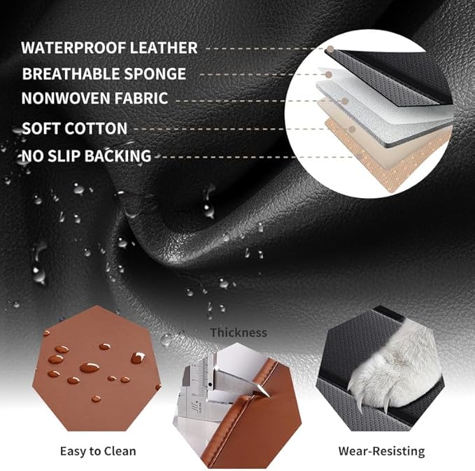 Car Seat Covers Full Set Custom Fit for Buick Century 1997-2005-Luxury Leather with Lumbar Support, Breathable, Waterproof, Anti-Slip, Durable, Easy to Install (BlackBrown,Full Set)