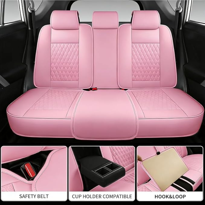 Car Seat Covers Full Set Custom Fit for Chevrolet/Chevy Spark 2012-2022 - Premium Faux Leather with Lumbar Support | Breathable, Waterproof, Anti-Slip, Durable (Pink,Full Set)