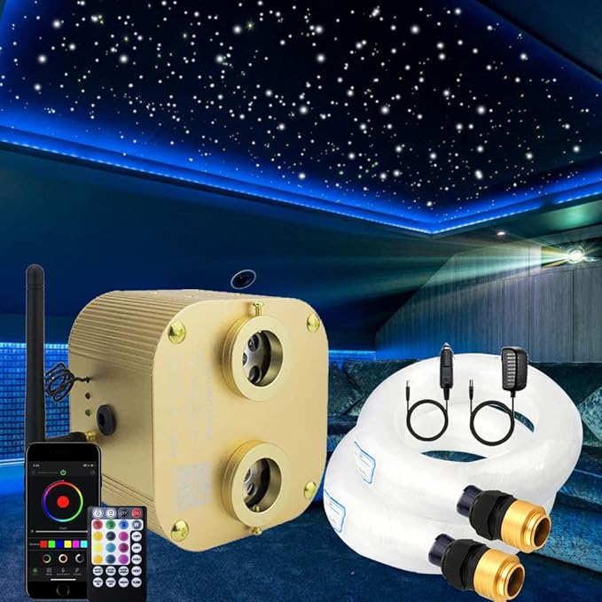 AZIMOM 2022Upgraded Bluetooth 20w Twinkle Fiber Optic Lights Star Ceiling Lighting Kits Mixed 860pcs*13.1ft Fiber Strands Dual Port RGBW Music Remote APP Control Light Source Home Car Ceiling Décor