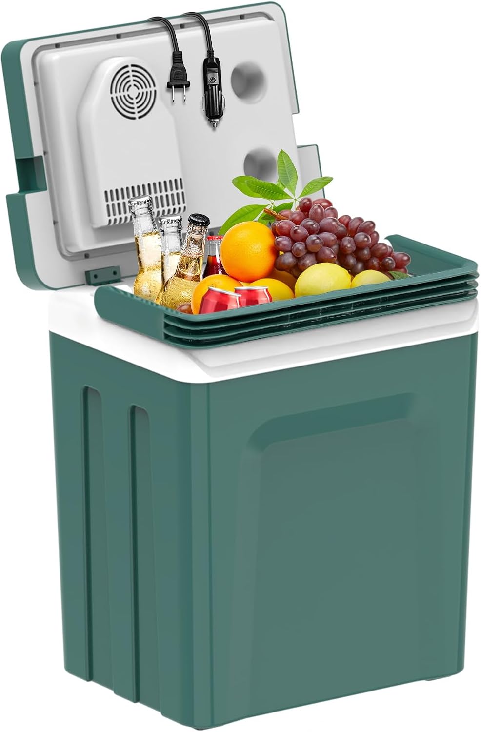 SHAREWIN Electric Cooler & Warmer with Handle 26.5 Quart/25L Portable Thermoelectric Fridge for Vehicles & Trucks with 110V AC & 12V DC, 12V Car Cooler for Camping, Travel Army Green