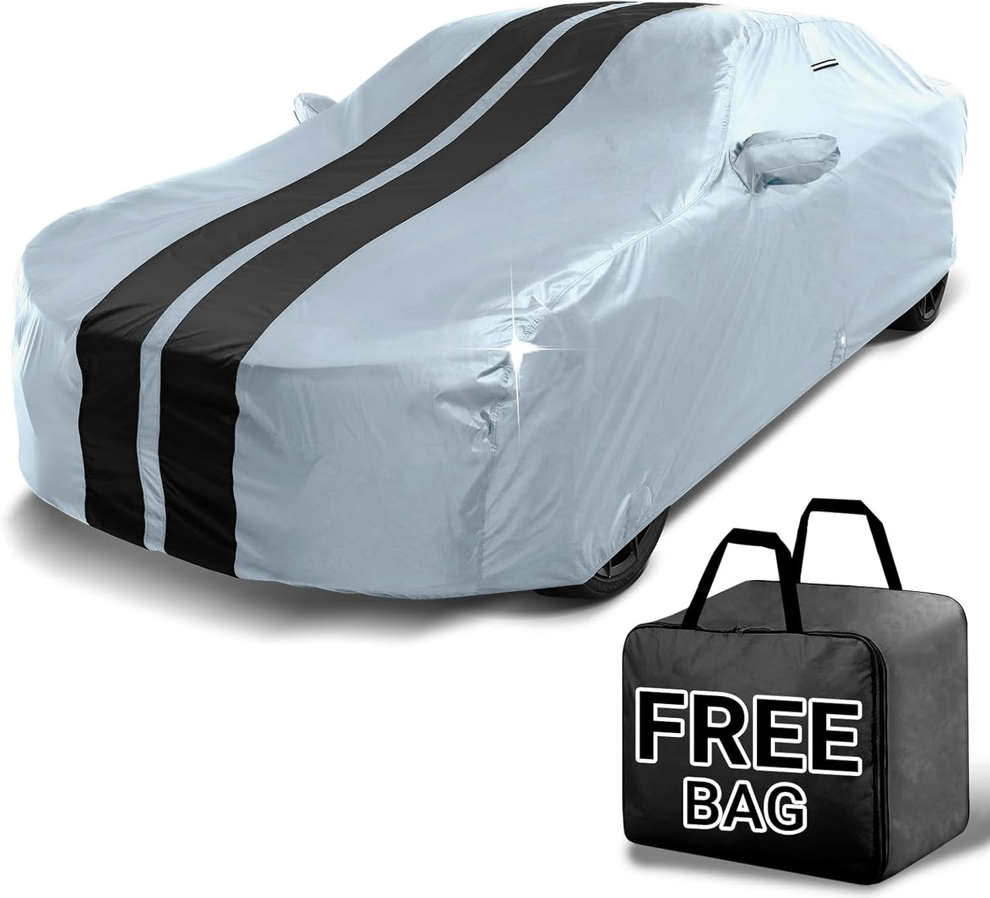 iCarCover Custom Car Cover for Chevy Cruze Sedan (2009-2019) Waterproof All Weather Rain Snow UV Sun Protector Full Exterior Indoor Outdoor Car Cover (Stripe - Gray/Black)
