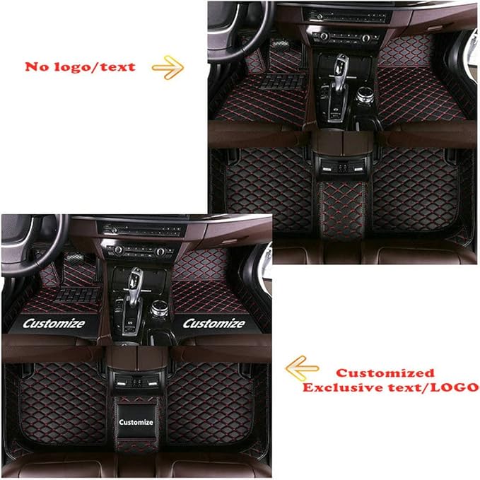 Custom Personalized Floor Mats for Cars - Luxury Full Coverage All Weather Mats, Anti-Slip Leather Mat Set, Fit for 99% of Cars, SUVs & Trucks (Brown&Black Beige, C-Double Color)