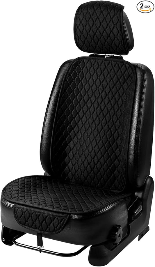 1 Pack Linen Car Seat Cover Front Seat Covers Soft & Breathable Front Premium Covers with Non-Slip Protector Universal Fits Most Automotive, Vans, SUVs, Trucks (1Pack Black)