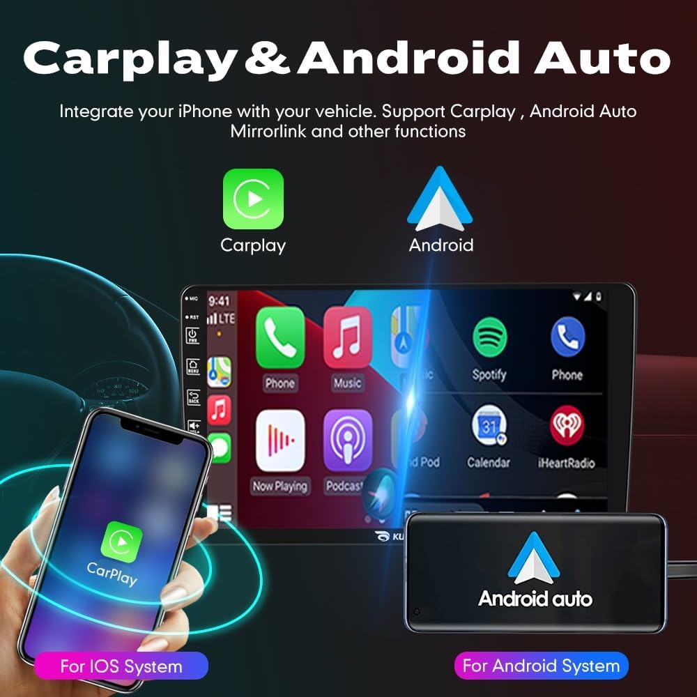 Kunfine Car CarPlay Android Auto Navigation Stereo GPS Radio Reverse Camera Display 9" IPS Touchscreen Headunit Tablet Media Player for Peugeot 301 13-22, if Applicable Octa Core 6G+128G Matte Black