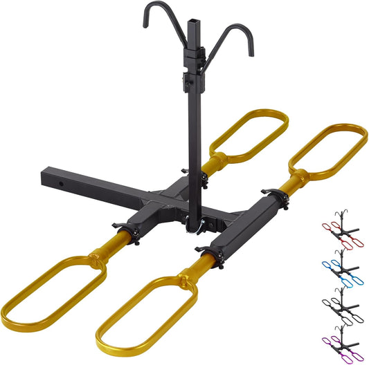 Trailer Hitch Bike Rack for Car 2 Bikes, E Bike Carrier Hitch Mount 2 Bike, Fat-Tire Ebike Rack for Tow Hitch, Fits 2" Receiver for SUV Truck Rv Van (2 Bike - 200 Lbs Cap - Golden)