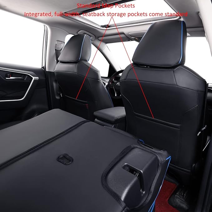 EKR Rav4 Seat Covers Custom Fit for Toyota Rav4 (Hybrid) LE/XLE Premium 2026, Leather Car Seat Cover Full Set for SUV,Faux Leather(Black with Blue Piping)