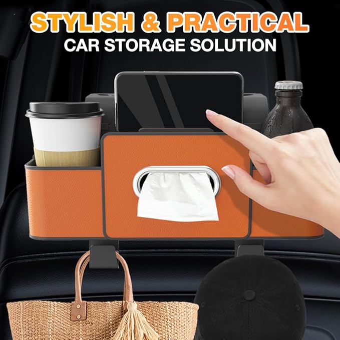 PUSKIU Car Organizer and Storage Box, Car Organizers and Storage Box for Back Seat, Car Organizer Back Seat for Daily Travel (Brown)