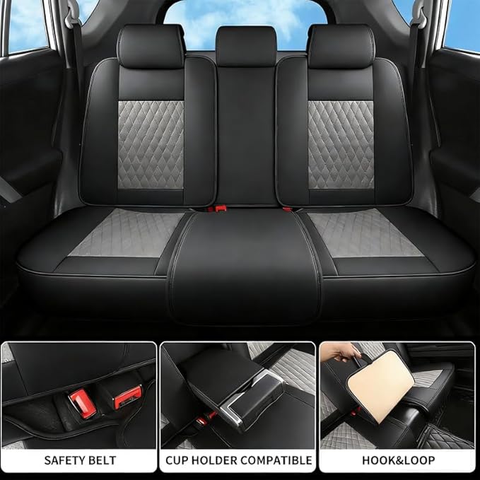 Car Seat Covers Full Set Custom Fit for Chevrolet/Chevy HHR 2006-2011 - Premium Faux Leather with Lumbar Support | Breathable, Waterproof, Anti-Slip, Durable (Black&Gray,Full Set)