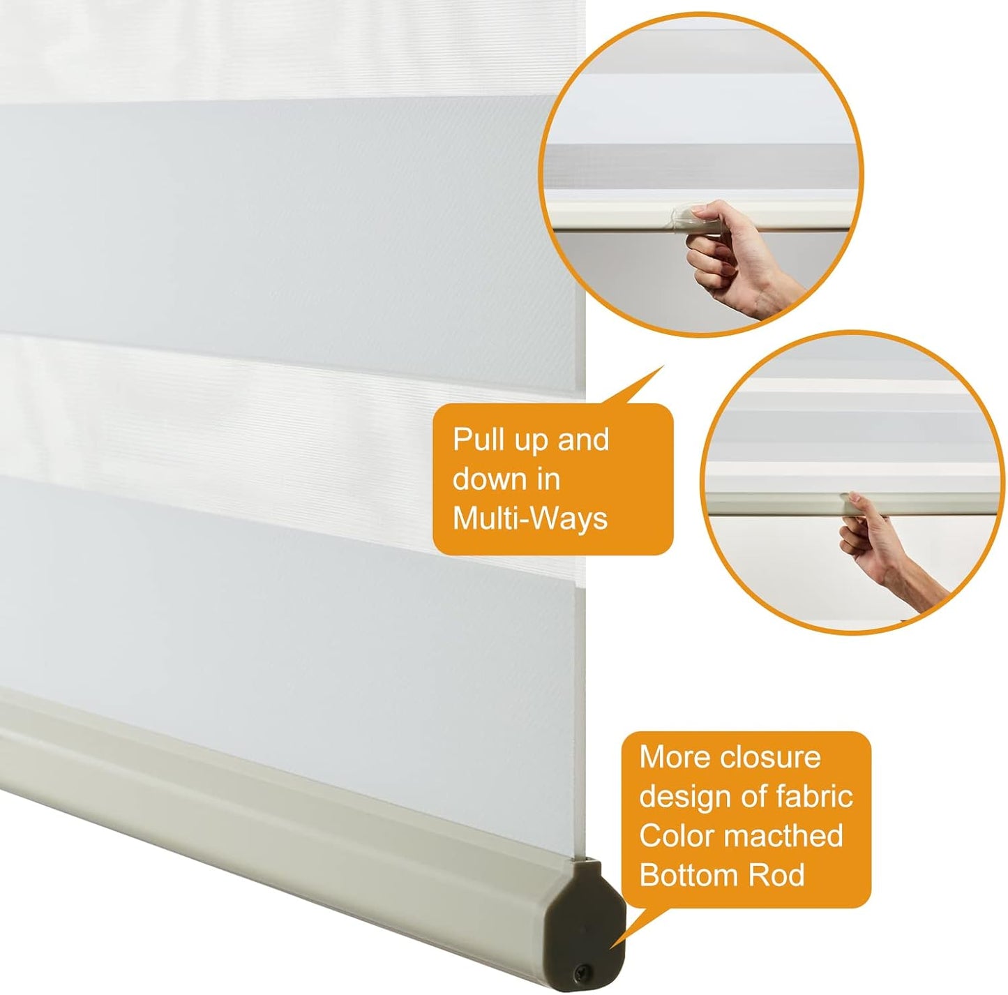 Persilux Cordless Zebra Shades (47" W X 72" H, Cream) Free-Stop Window Shades Dual Layer Light Control for Day and Night, Light Filtering Sheer Blinds for Windows, Easy to Install