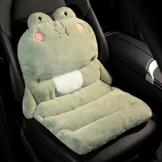 Cute Car Seat Cushion, Cartoon Plush Car Pillow for Driving Seat, Lumbar Support Pillow for Car with Anti-Slip Design, All-Season Car Headrest and Back Pillow for Cars, Chair, Wheelchair (Frog)